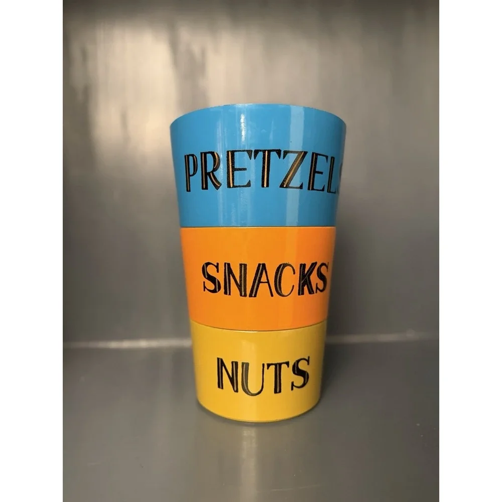 Vintage Set of 3 Nesting Retro Snack Melamine Bowls Chips Pretzels Snacks & Nuts